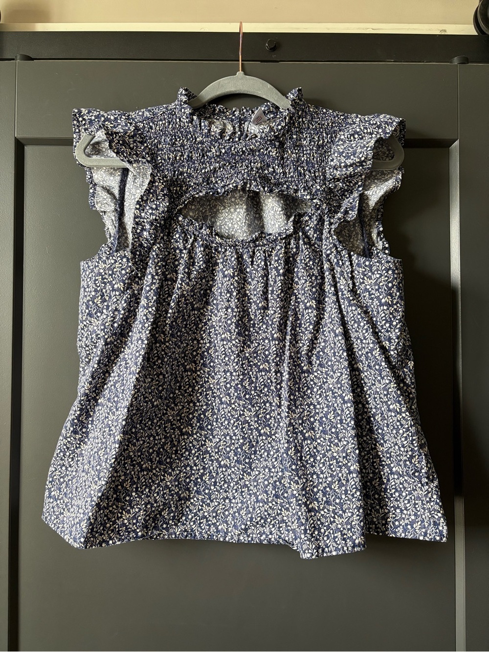 Old Navy Navy Floral Ruffle Smocked Blouse